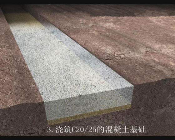 澆注C20/25的混凝土基礎